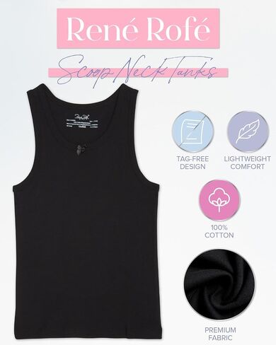 Rene Rofe Girls' Undershirt - 100% Cotton Scoop Neck Tank Top (3 Pack, Size: 2T-14) in Kuwait
