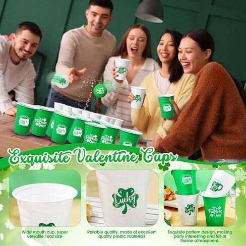 60 PCS St Patrick's Coups البلاستيك 16 أوقية أبيض أخضر شامروك يمكن التخلص منها أكواب محظوظة Clover Cups St. in Kuwait