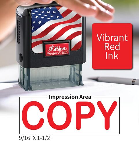 Shiny Copy Stamp Self Inking Rubber Stamp, 1/2" by 1-1/2" Impression Area, Red Ink, Refillable in Saudi Arabia