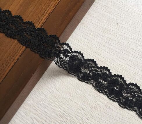 Lace Realm 1.5 inch Wide Black Stretch Floral Pattern Lace Ribbon Trim for Sewing, Gift Package Wrapping, Floral Designing & Crafts-10 Yards (3601 Black) in Saudi Arabia