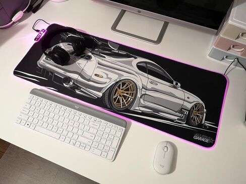 RGB Gaming Mouse Pad ممتدة ، قاعدة كبيرة من مصابيح Mousepads غير قابلة للانزلاق مع 19 أوضاع إضاءة ، لوحة مفاتيح كمبيوتر حصيرة مقاوم للماء لذيذة 31.5 × 11.8 بوصة ، Supra JDM Car Mousepad in Kuwait