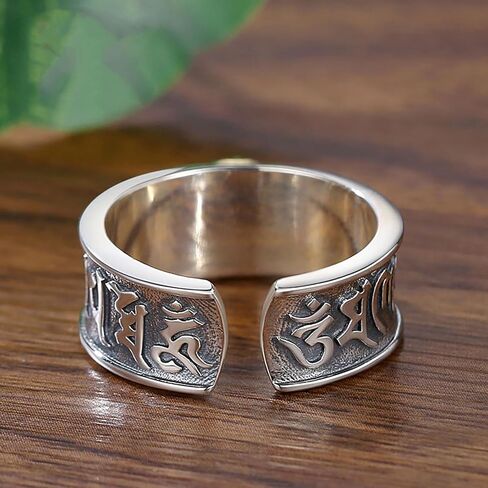 Feng Shui Coins Rings Mantra Turquoise Rings 925 Sterling Silver Amulet Anillo Feng Shui De La Buena Suerte Lucky Wealth Money Health Band Adjustable Ring for Men in Saudi Arabia