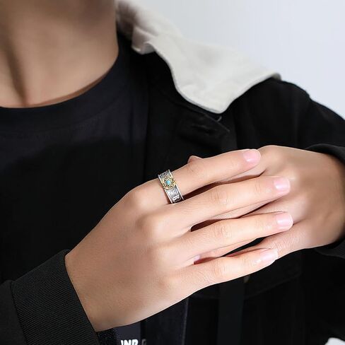 Feng Shui Coins Rings Mantra Turquoise Rings 925 Sterling Silver Amulet Anillo Feng Shui De La Buena Suerte Lucky Wealth Money Health Band Adjustable Ring for Men in Saudi Arabia