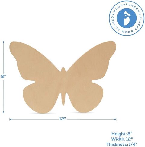Large Butterfly Wood Cutouts, 12-inch x 8-inch Unfinished Wood Cutout for Painting and Spring Craft, Pack of 1 Spring Decoration for Home and Classroom, by Woodpeckers in Saudi Arabia