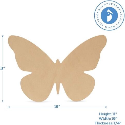 Large Butterfly Wood Cutouts, 12-inch x 8-inch Unfinished Wood Cutout for Painting and Spring Craft, Pack of 1 Spring Decoration for Home and Classroom, by Woodpeckers in Saudi Arabia