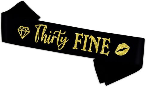 Thirty Fine Sash - هدايا عيد ميلاد الثلاثين للنساء - هتافات إلى 30 ديكور الحفلات - عيد ميلاد عمره ثلاثين عامًا مضحكة ساتان ناعمة (أسود مع حروف ذهبية) in Saudi Arabia