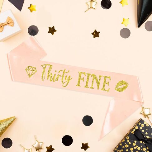 Thirty Fine Sash - هدايا عيد ميلاد الثلاثين للنساء - هتافات إلى 30 ديكور الحفلات - عيد ميلاد عمره ثلاثين عامًا مضحكة ساتان ناعمة (أسود مع حروف ذهبية) in Saudi Arabia