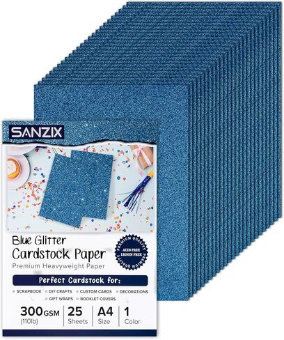 SANZIX 25 Sheets Pink Glitter Cardstock Paper- 8.2"x11.7", 110lb 300 GSM, Heavyweight Sparkling Pink Glitter Paper | Pink Cardstock for Cricut, Scrapbook, Cards, Christmas, Gift Wraps & DIY Crafts. in Saudi Arabia