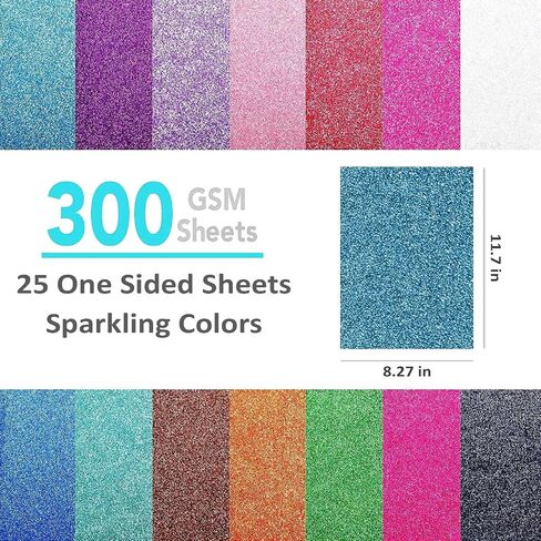 SANZIX 25 Sheets Pink Glitter Cardstock Paper- 8.2"x11.7", 110lb 300 GSM, Heavyweight Sparkling Pink Glitter Paper | Pink Cardstock for Cricut, Scrapbook, Cards, Christmas, Gift Wraps & DIY Crafts. in Saudi Arabia