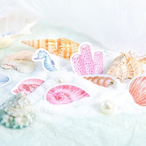 46 Pcs Sea Shell Starfish Seahorse Stickers for Scrapbooking Journaling Planner Laptop Junk Journal Collage Envelope Phone Case DIY Art Crafts Decoration, 23 Patterns in Saudi Arabia