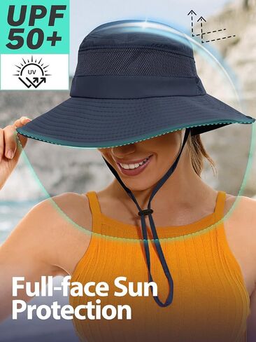 قبعة الشاطئ EW East Water Sun للنساء، مقاومة للماء بعامل حماية من الأشعة فوق البنفسجية 50+ مع فتحة ذيل الحصان | شبكة كبيرة مسامية، حافة عريضة 8.89 سم، حزام ذقن مقاوم للرياح قابل للتعديل، سريع الجفاف، للمشي لمسافات طويلة وصيد الأسماك في الهواء الطلق in Kuwait