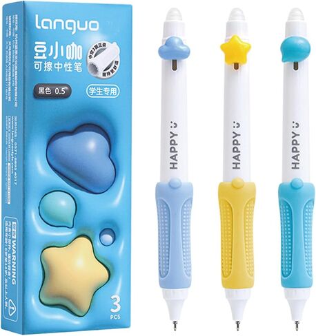 3 Pcs Erasable Gel Ink Pens Cute Retractable Pens Anti-slip Grip Pens 0.5mm Fine Point Pen Black Ink Writing Pens Office School Pens for Kids Women Girls Boys Pens (Blue-Black Ink) in Saudi Arabia