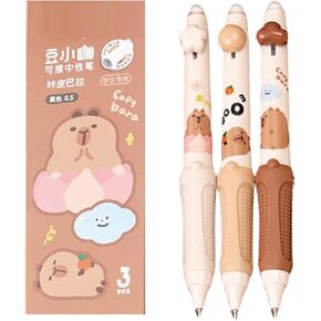 3 Pcs Erasable Gel Ink Pens Cute Retractable Pens Anti-slip Grip Pens 0.5mm Fine Point Pen Black Ink Writing Pens Office School Pens for Kids Women Girls Boys Pens (Blue-Black Ink)