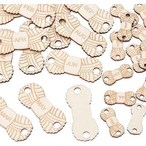 BENECREAT 24Pcs 2Styles Wooden Months Buttons, Woolen Ball Pattern Clothing Labels with 2 Holes Temperature Blanket Buttons for Clothing, Hats, Bag Decoration
