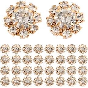 Framendino, 40 Pack Gold Rhinestone Buttons Flat Back Crystal Flower Button Embellishments Bridal Bouquet Accessory for Clothing DIY Crafting (12mm)