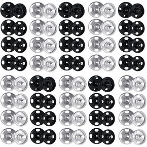 JOSDIOX 100 Sets 0.39 Inch Sew on Snap Buttons Metal Snap Fastener Buttons Press Button for Sewing Clothing Silvery and Black (10mm)
