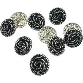 10pcs Rose Flower Shape Buttons Set,23mm Antique Metal Button Replacement for Suit Coat Sweater Jacket Blazer (Antique Silver) PT2708