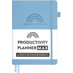 Planner PRO MAX - Undated Daily, Weekly & Monthly Goal to Increase Productivity, Happiness & Achieve Your Goals - Start Anytime, 1 Year, Hardcover. (Light Blue)