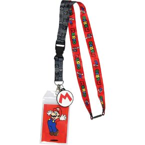 Nintendo Super Mario Lanyard ID Badge Holder Neck Lanyard w/Rubber Charm Pendant