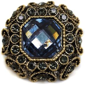 10 pcs Blue Rhinestones Inlaid Retro Round Octagon Metal Shank Sewing Coat Buttons -25mm -1"