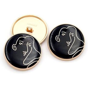 5 PCS Round Metal Women Face Pattern Button Abstract Pattern Button for Clothes Decoration (Dark Blue, 18mm)
