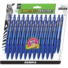 Zebra Pen Z-Grip Retractable Ballpoint Pen, Medium Point, 1.0mm, Blue Ink, 24 Pack - New Version