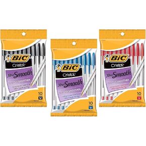 BIC Cristal Xtra Smooth Ball Pen Combo Set: Set Includes 10 Black, 10 Blue, and 10 Red.