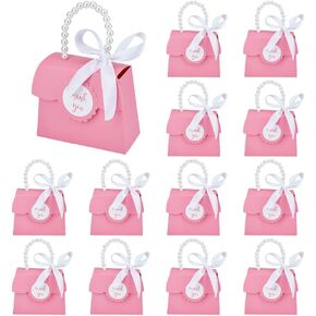 BENECREAT 16 Sets Pink Wedding Favors Box DIY Set, 7.7×5.3×2.3 inch White Polka Dot Kraft Paper Box with Pearl Handle, Ribbons, Stickers, Gift Boxes for Birthday, Party Favor in Kuwait
