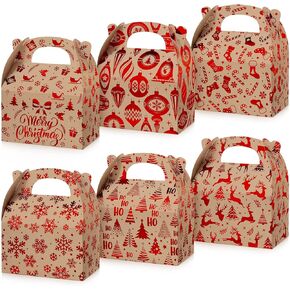 24 Pcs Christmas Goody Candy Boxes Cardboard with Handles 3D Christmas Favor Boxes with Vibrant Print for Party Gifts Candy Chocolate Treats and Cookies Favors (Classical Style)