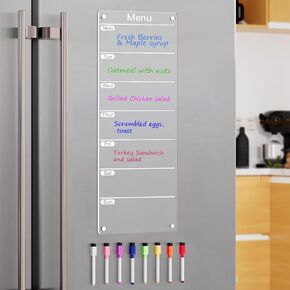 Magnetic Weekly Planner for Fridge Magnetic Menu Board for Fridge 6"x17" Weekly Menu Board Weekly Dry Erase Board Weekly Meal Planner for Fridge with 8 Markers