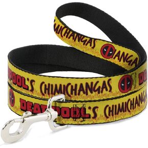 Dog Leash Deadpools Chimichangas Flames Yellow Black Red 6 Feet Long 1.5 Inch Wide