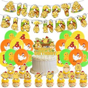 Chicken Birthday Party Decorations Chicken Party Supplies Include Chicken Birthday Banner, Cake Topper, Cupcake Toppers, Balloons, Farm Animal Chicken Theme Party for Baby Shower Kids Party Decoration