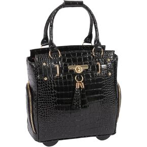 Stylish & Professional Petite Cosmopolitan Patent Alligator Rolling Briefcase for Women – Compact Rolling Tote & Laptop Bag with Wheels, Fits up to 13" Laptop for Work, Travel, & Shopping