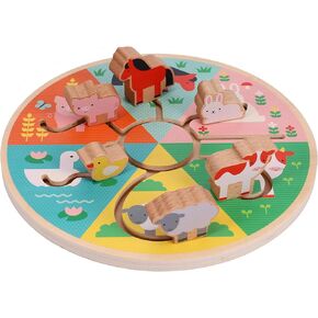 Petit Collage: Farm Animals Wooden Sliding Maze - Wooden Animal Puzzles for Kids - Move The Animals to The Home - Made from Sturdy Wood to Last - Great Gift for Kids 1+