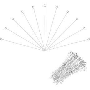 MECCANIXITY 100pcs Stainless Steel Eye Pins 0.8mm/22 Gauge 70mm Earring Flat Headpins for Jewelry Making Supplies Jewelry Findings, DIY Craft, Necklace, Silver
