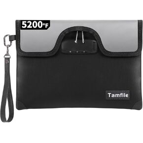 5200°F Fireproof Money Bag with Lock, Water Fireproof Document Bag with Zipper, 8 Layers Fire Insulation, Small Fireproof Safe Storage Pouch with Lock for Cash, Passport, (8.3" x 11", Black)