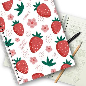 Pink Strawberry Spiral Notebooks, Cute strawberry Notebooks，Preppy Notebook，Strawberry Spiral Journal Notebook，Cute Pink Spiral Notebooks for Women，Gift For Teen Girls Women School Student Teacher