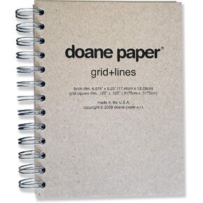 Grid + Lines Small Spiral Notebook Idea Journal, Unique Graph & Lined Ruling, 6.88" x 5.25" 100 Sheets, Gray Cover