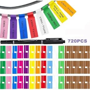 تسميات الكابلات 720pcs ، علامات الكابلات المقاوم للماء ، ملصقات سلك ملصقات ، تسميات تعريف سلك مقاومة للدموع لطابعة ليزر إدارة الكابلات والكتابة اليدوية ، 12 لونًا