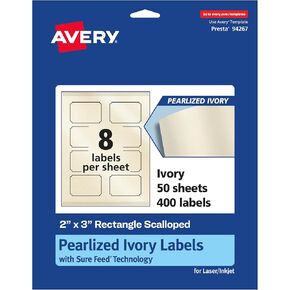 AVERY Pearlized Ivory Rectangle Scalloped Labels, 2" x 3", 80 Labels, Laser/Inkjet Printable, Sure Feed Technology, Print-to-The-Edge