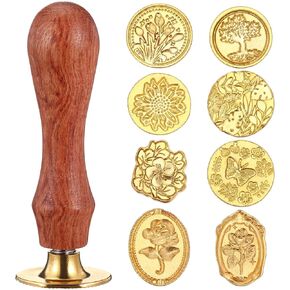 8 Pcs Wax Seal Stamp Kit, Vintage Wax Stamp, Floral Plant Wax Stamp Head and Smooth Wooden Handle for Envelopes Wedding Invitations Cards Greeting Cards and Journal Gifts
