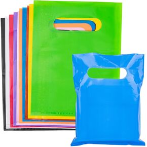 MAQIHAN Party Favor Bags - 90 Pcs 6" X 8" Plastic Gift Goodie Plastic Party Favor Bags Assorted Small Candy Goody Gift With Handles For Birthday Thanksgiving Small Business