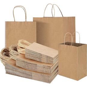 COGLARING 130 Pcs Brown Kraft Paper Bags with Handles - Bulk Assorted Sizes for Retail, Takeout, Bakery & Party Favors | Durable Shopping & Gift Bags for Merchandise, Small Business & Hospitality