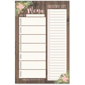 Hadley Designs Rustic Floral Weekly Meal Planning Calendar Grocery Shopping List Magnet Pad for Fridge, Family Pantry Food Menu Board Organizer, Week Diet Prep Planner, Dinner Notepad