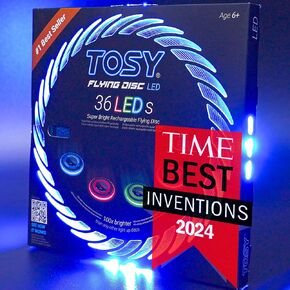TOSY Flying Disc - 36 LEDs, Extremely Bright, Smart Modes, Auto Light Up, Rechargeable, Cool Valentine, Easter, Birthday & Camping Gift for Men/Boys/Teens/Kids, 175g Frisbee