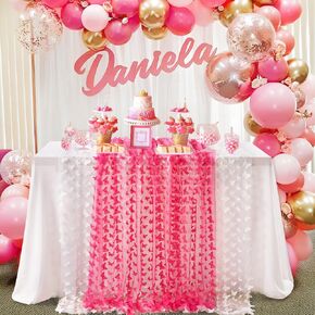 Tulle Fabric Rolls 2 Yards: 3D Butterfly Embroidery Fabric - Hot Pink Theme Party DIY Fabric for Wedding Birthday Party Bridal Shower Baby Shower Event Planners