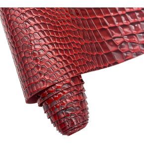 Embossed Alligator Synthetic PU Fabric, 12 x 54 inch Crocodile Vinyl Faux Leather Sheets for DIY Crafts Hair Bows Bags Handicrafts-Dark Red