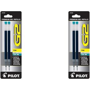 Pilot ، G2 Gel Ink عبوات ، نقطة دقيقة 0.7 مم ، تيل ، حزمة 2
