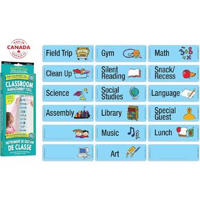 Visual Schedule Teacher Planner for Grades 1-7 –Magnetic Picture Cards for Age 3yrs+ - 18 Magnet Labels, 3 Blank Dry Erase Cards - Pocket Chart for Classroom Schedule Board and Homeschool Planner