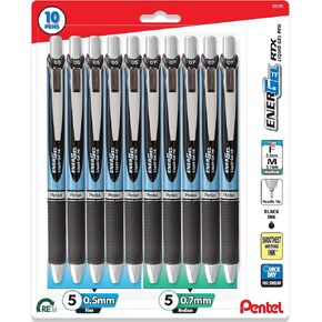Pentel Energel 0.7 mm Rtx Retractable Liquid Gel Pen - Pack of 6 Black Ink & 6 Blue Ink Metal (Total Of 12 Energel Liquid Gel Ink Pens 0.7) Medium Point - Metal Tip
